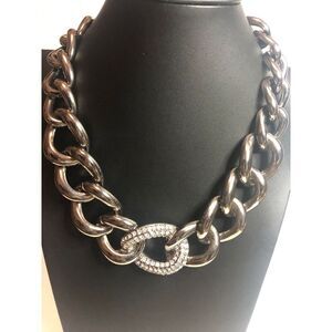 121 JUST SWEET hematite tone Bold chunky CZ statement chain necklace 17"-20"long